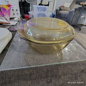 Vintage Amber Glass Covered Casserole Dish Set Mexico #17 Bowl w/ #3055 Lid...